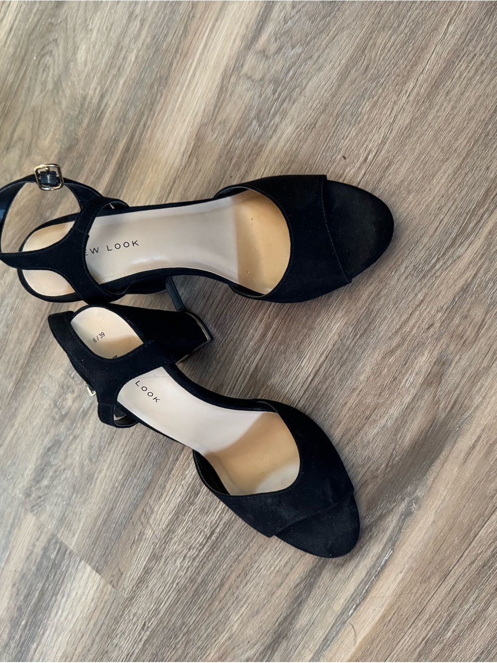 New Look Black Open-Toe Ankle Strap Block Heels